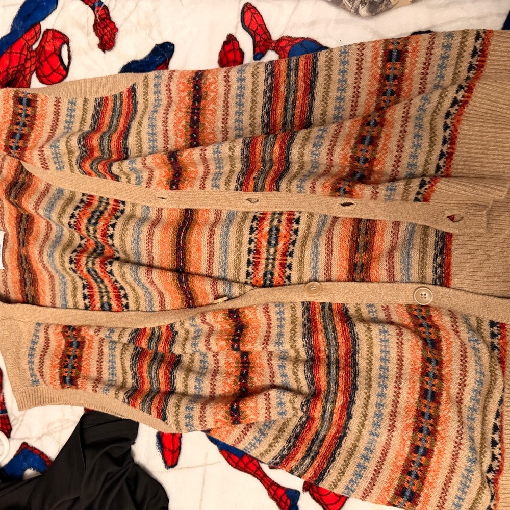 Old Navy Beige and Orange Striped Knit Cardigan